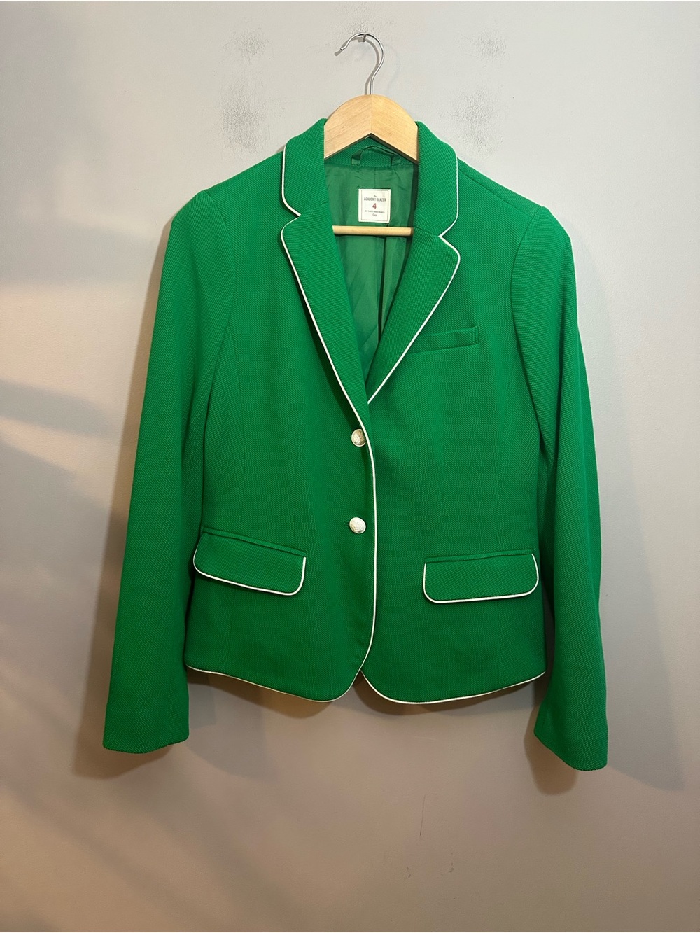 Gap Academy Blazer Green Piped Trim Cotton Preppy Jacket Womens 4